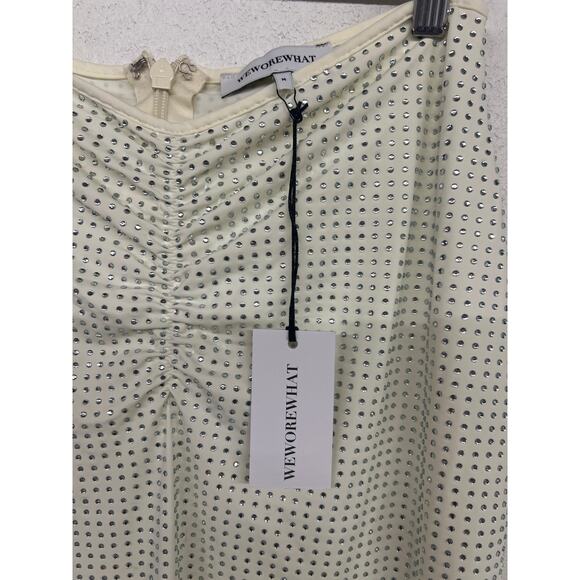 new nwt Weworewhat Sz M Crystal Embellished jewel Ruched White Midi Skirt - Picture 3 of 5